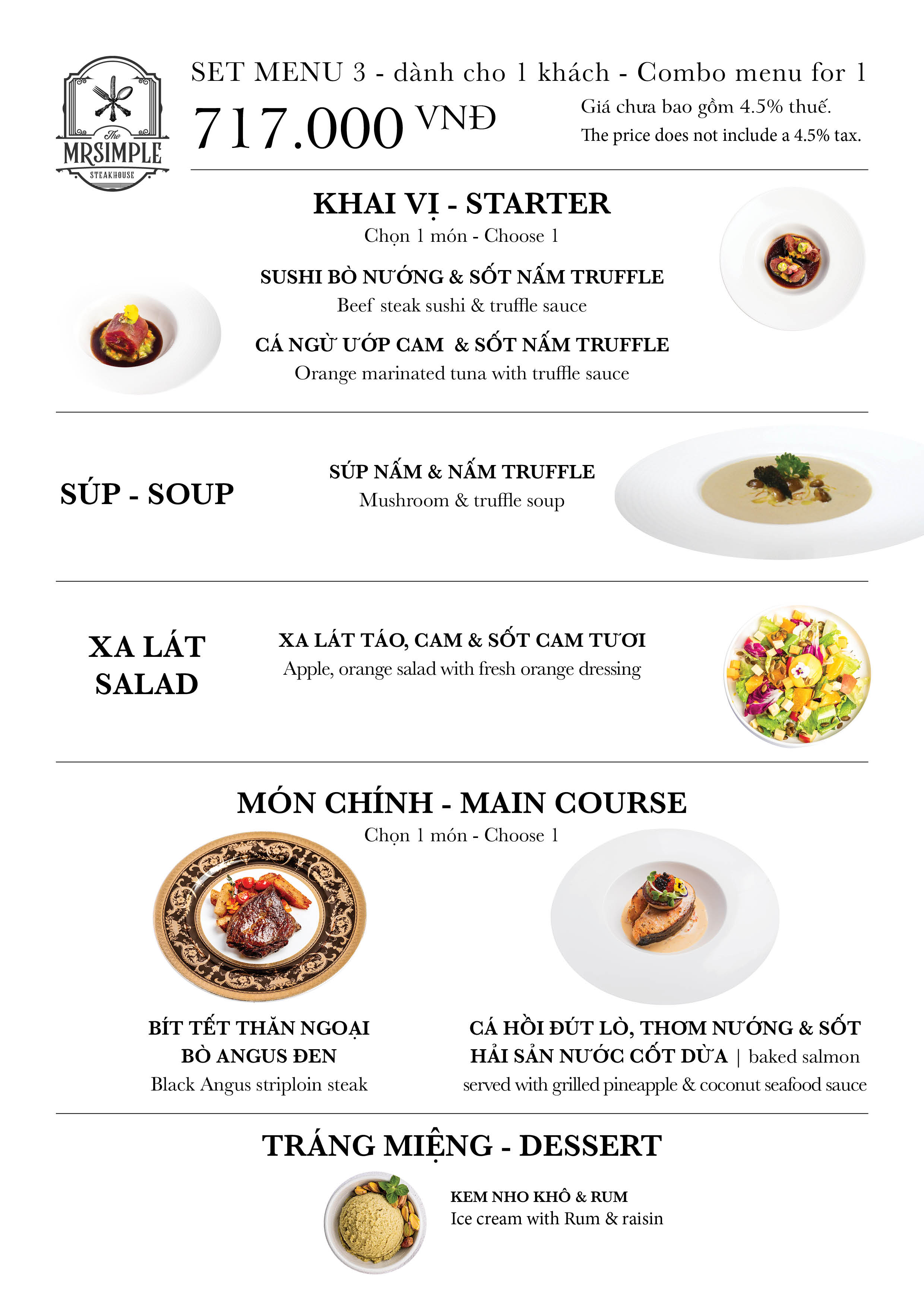 Set menu dành cho 1 người