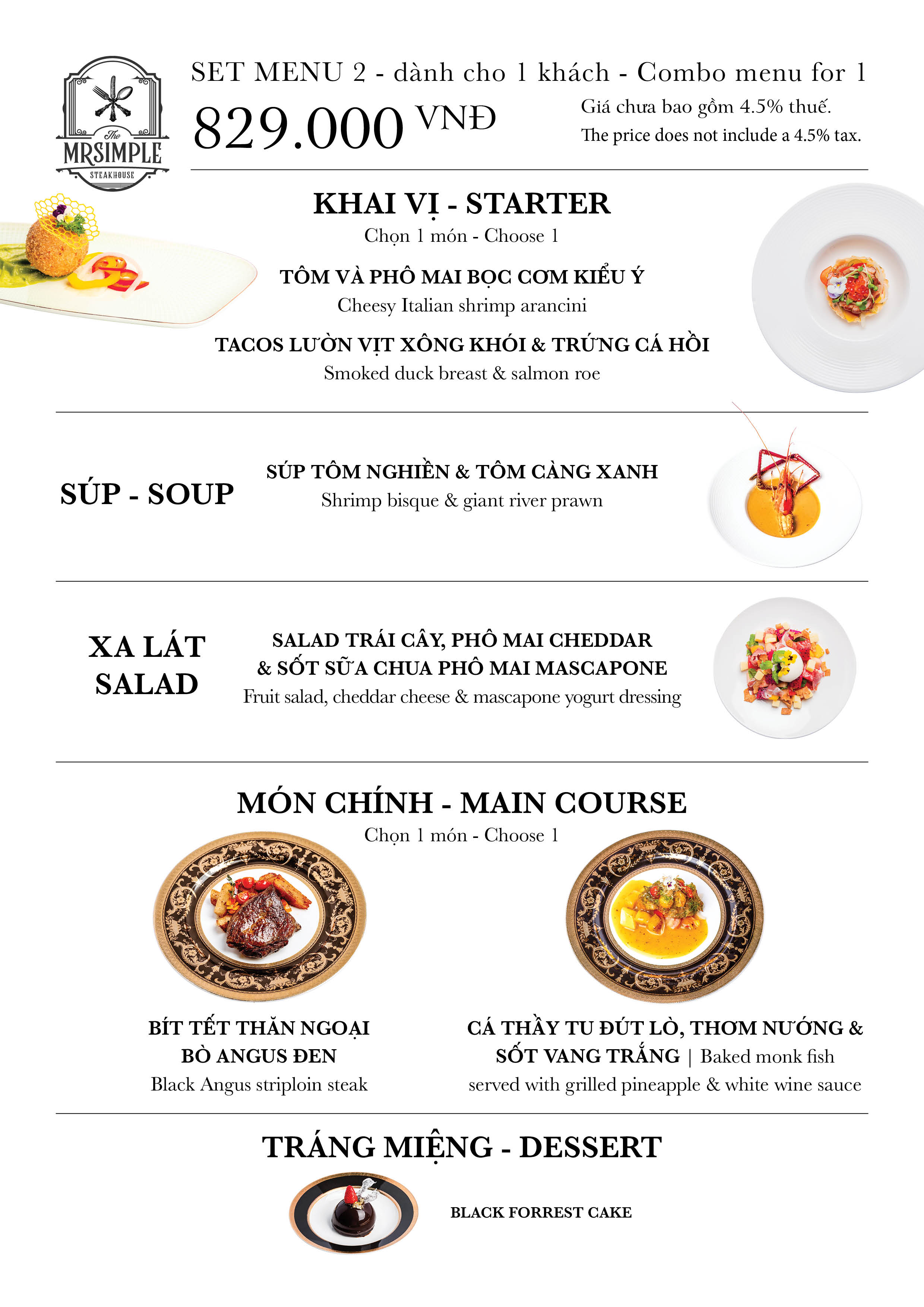 Set menu dành cho 1 người