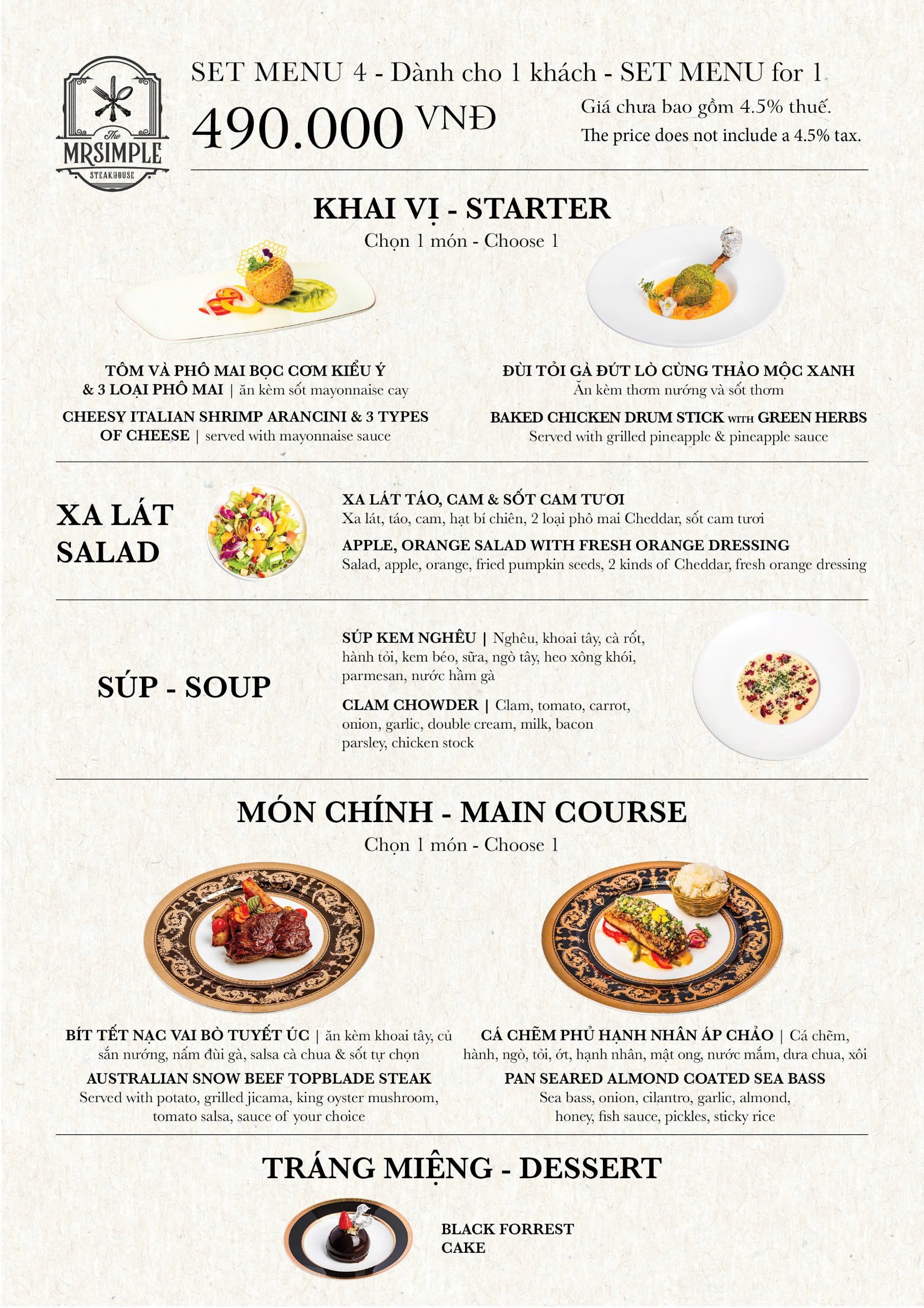 Set menu dành cho 1 người