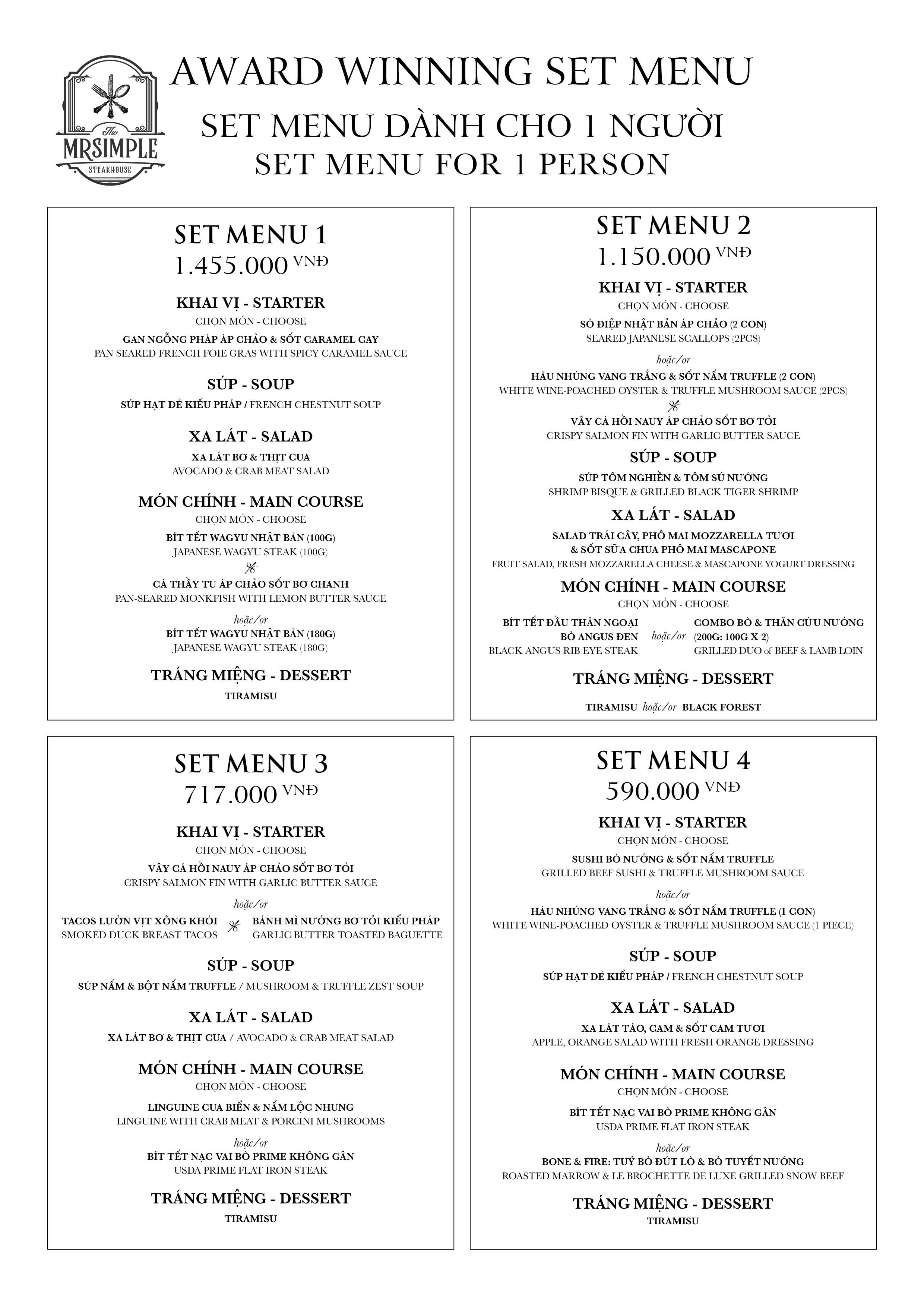 SET MENU dành cho 1 người